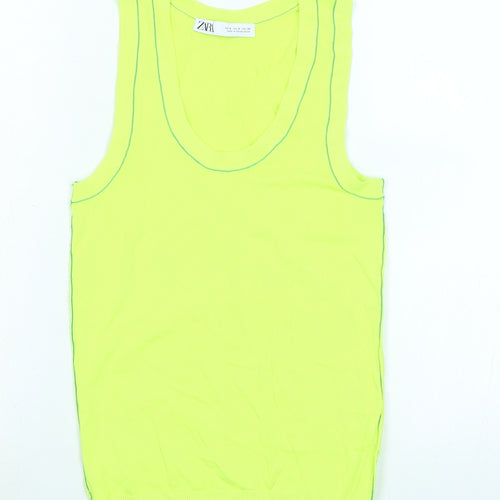 Zara Womens Green Viscose Basic Tank Size S Scoop Neck