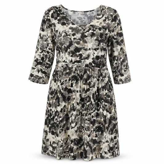 Front view of Kim & CO women’s multicoloured animal print polyester ball gown, size XL, scoop neck