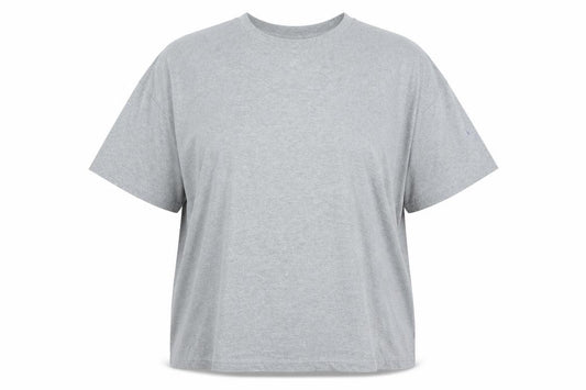 Front view of ASOS women’s grey cotton basic t-shirt, size XL, crew neck