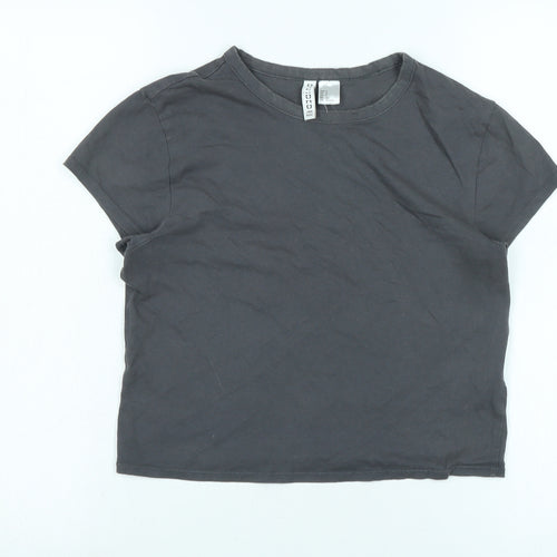 Divided Womens Grey Cotton Basic T-Shirt Size S Crew Neck