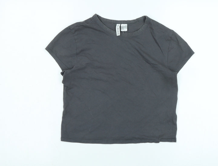 Divided Womens Grey Cotton Basic T-Shirt Size S Crew Neck