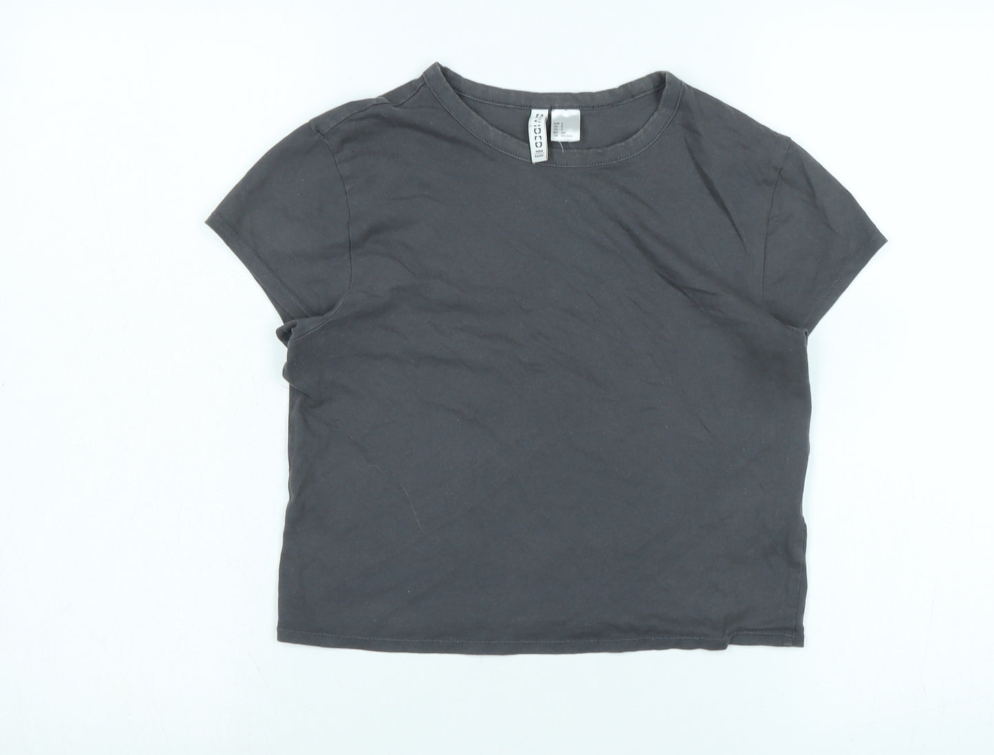 Divided Womens Grey Cotton Basic T-Shirt Size S Crew Neck