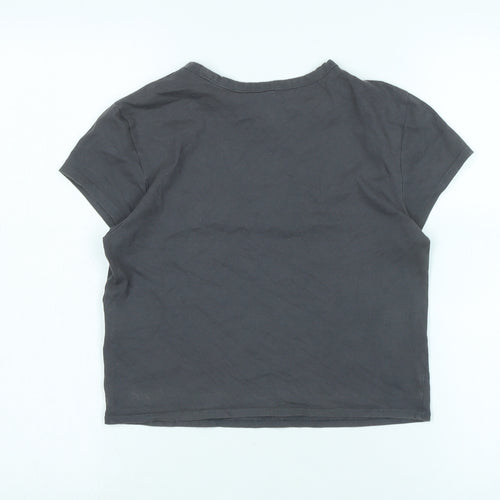 Divided Womens Grey Cotton Basic T-Shirt Size S Crew Neck