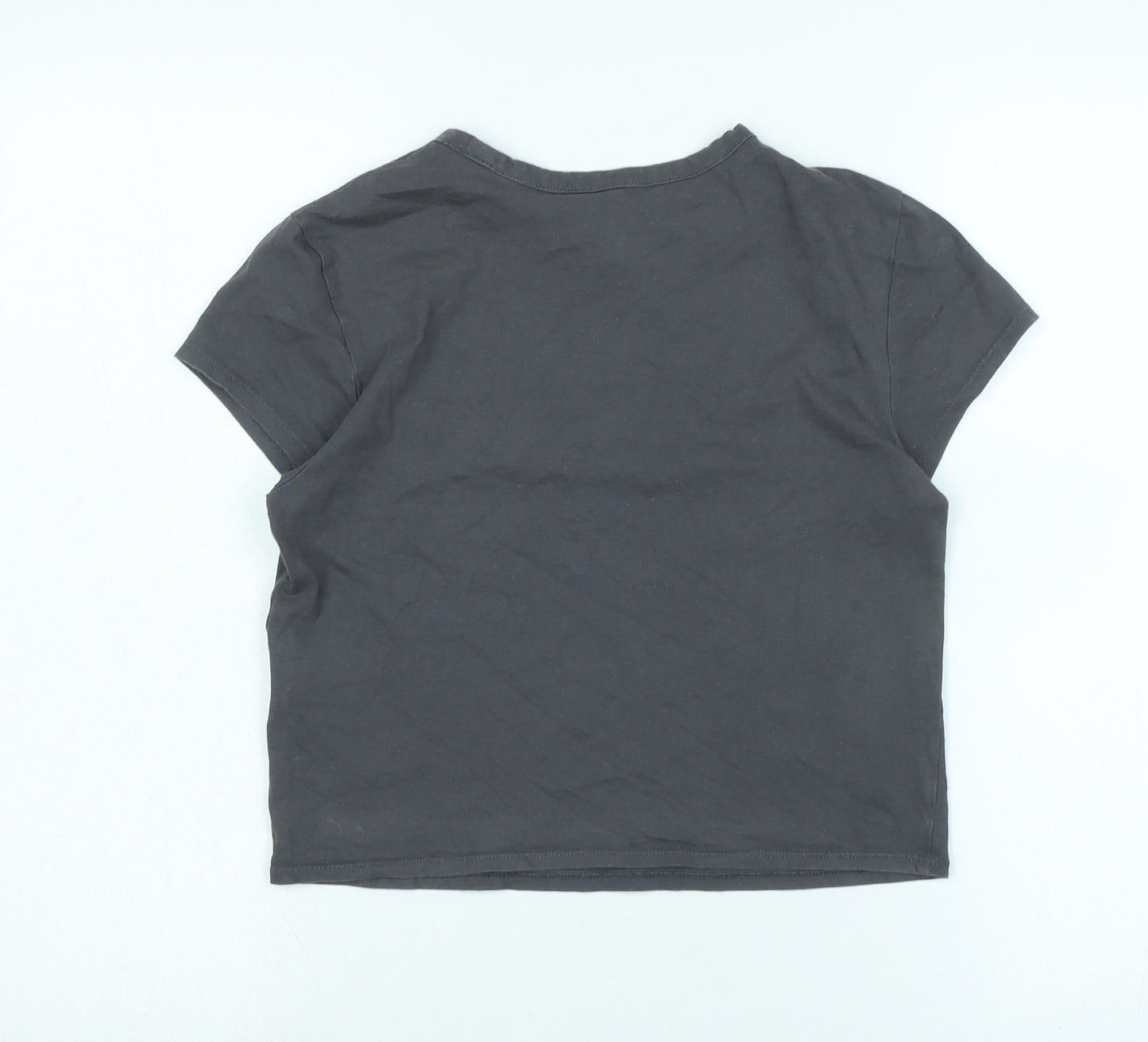Divided Womens Grey Cotton Basic T-Shirt Size S Crew Neck