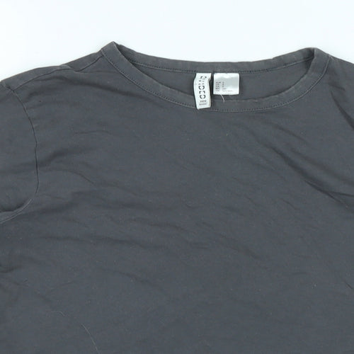 Divided Womens Grey Cotton Basic T-Shirt Size S Crew Neck