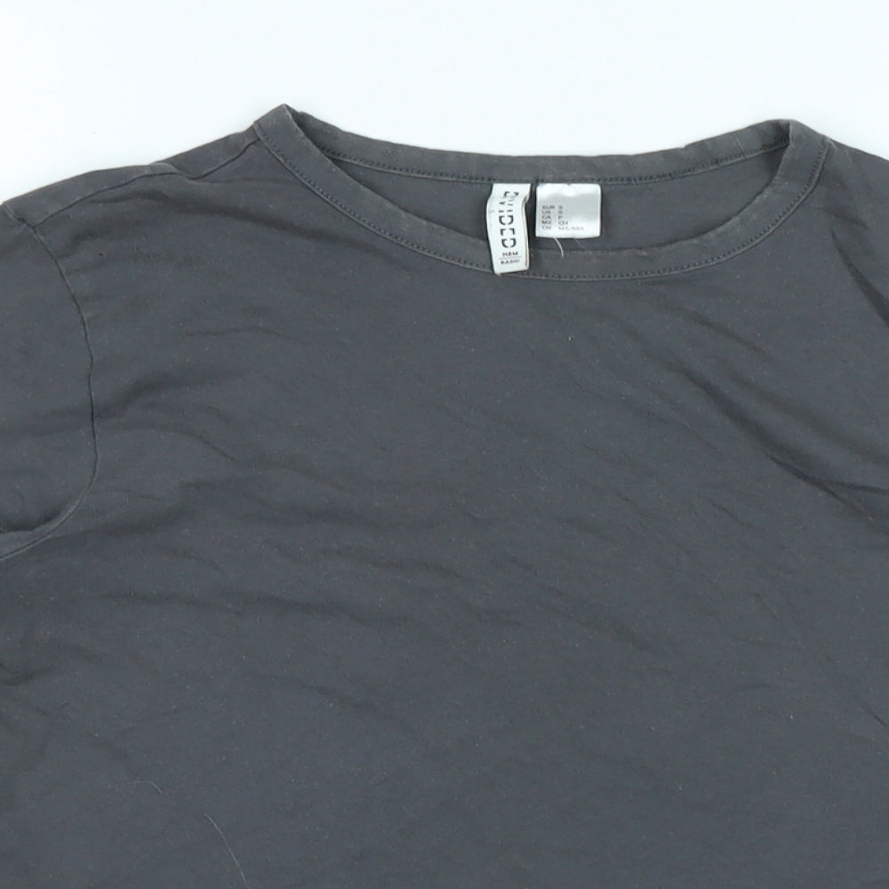 Divided Womens Grey Cotton Basic T-Shirt Size S Crew Neck