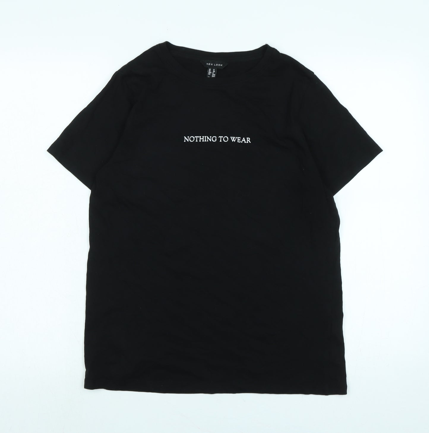 New Look Womens Black Cotton Basic T-Shirt Size 12 Crew Neck