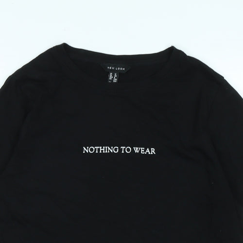 New Look Womens Black Cotton Basic T-Shirt Size 12 Crew Neck