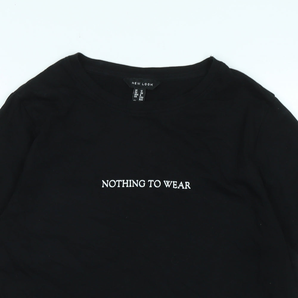 New Look Womens Black Cotton Basic T-Shirt Size 12 Crew Neck