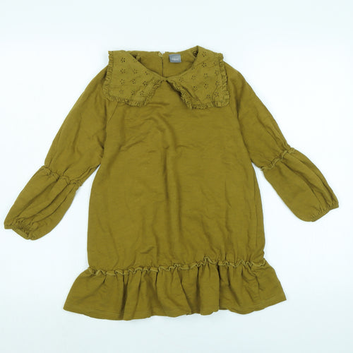 NEXT Girls Green Cotton A-Line Size 5-6 Years Collared