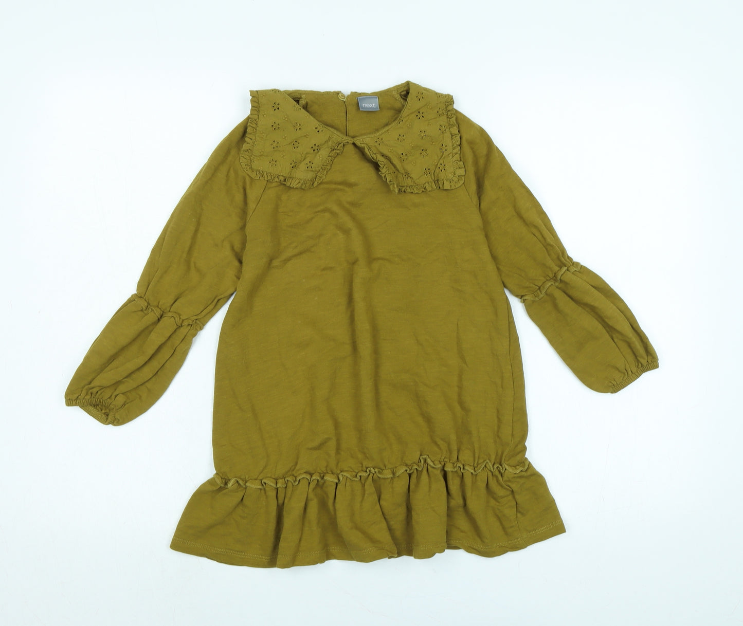 NEXT Girls Green Cotton A-Line Size 5-6 Years Collared