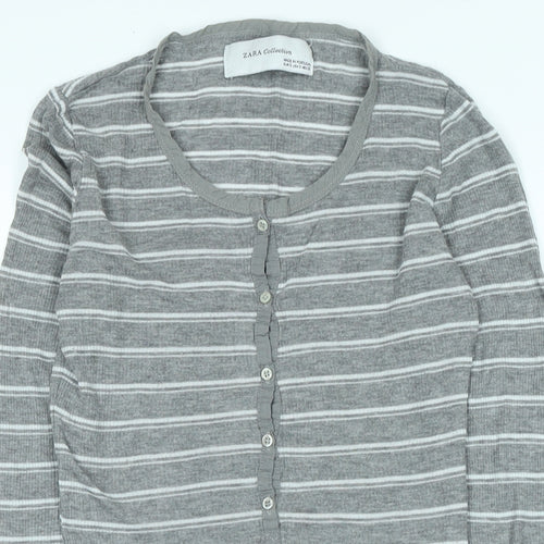Zara Womens Grey Cotton Jersey T-Shirt Size S Crew Neck