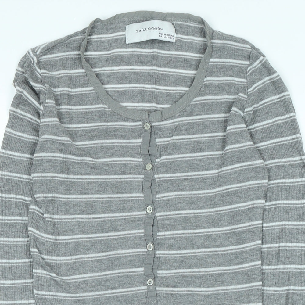Zara Womens Grey Cotton Jersey T-Shirt Size S Crew Neck