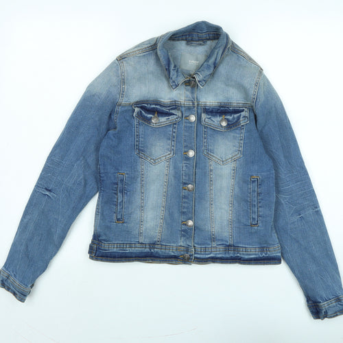 b.young Womens Blue Biker Jacket Size 12 Button