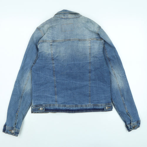 b.young Womens Blue Biker Jacket Size 12 Button