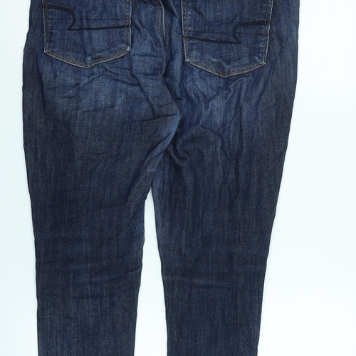 American Eagle Womens Blue Cotton Blend Tapered Jeans Size 12 L23 in Regular Zip