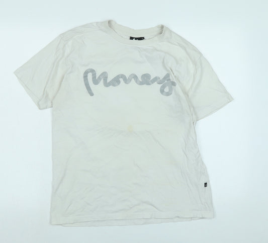 Money Mens White Cotton T-Shirt Size M Crew Neck