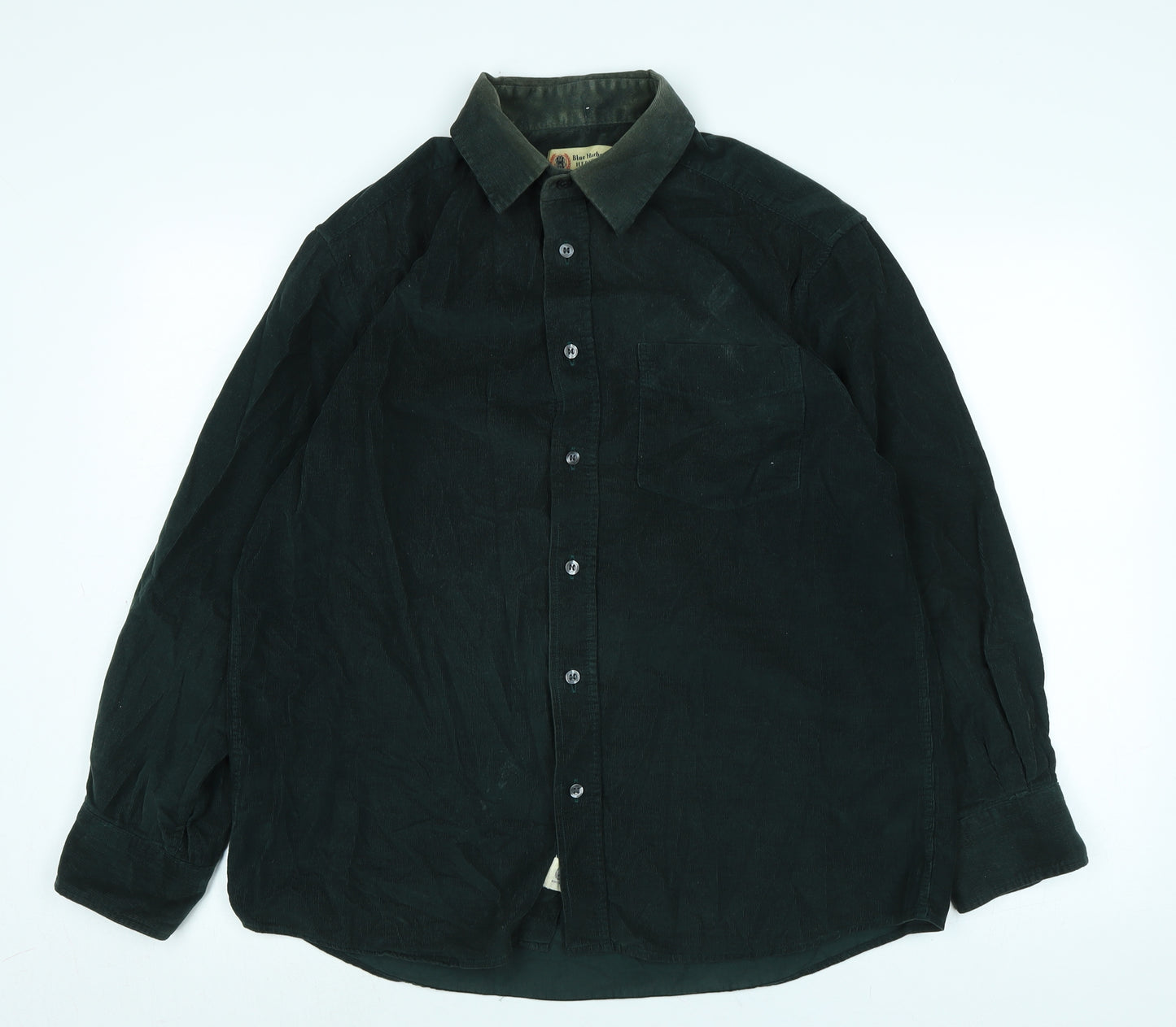 Blue Harbour Mens Green Cotton Button-Up Size M Collared Button
