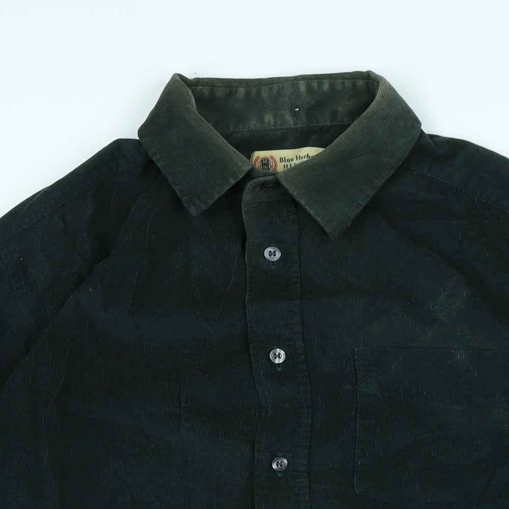 Blue Harbour Mens Green Cotton Button-Up Size M Collared Button