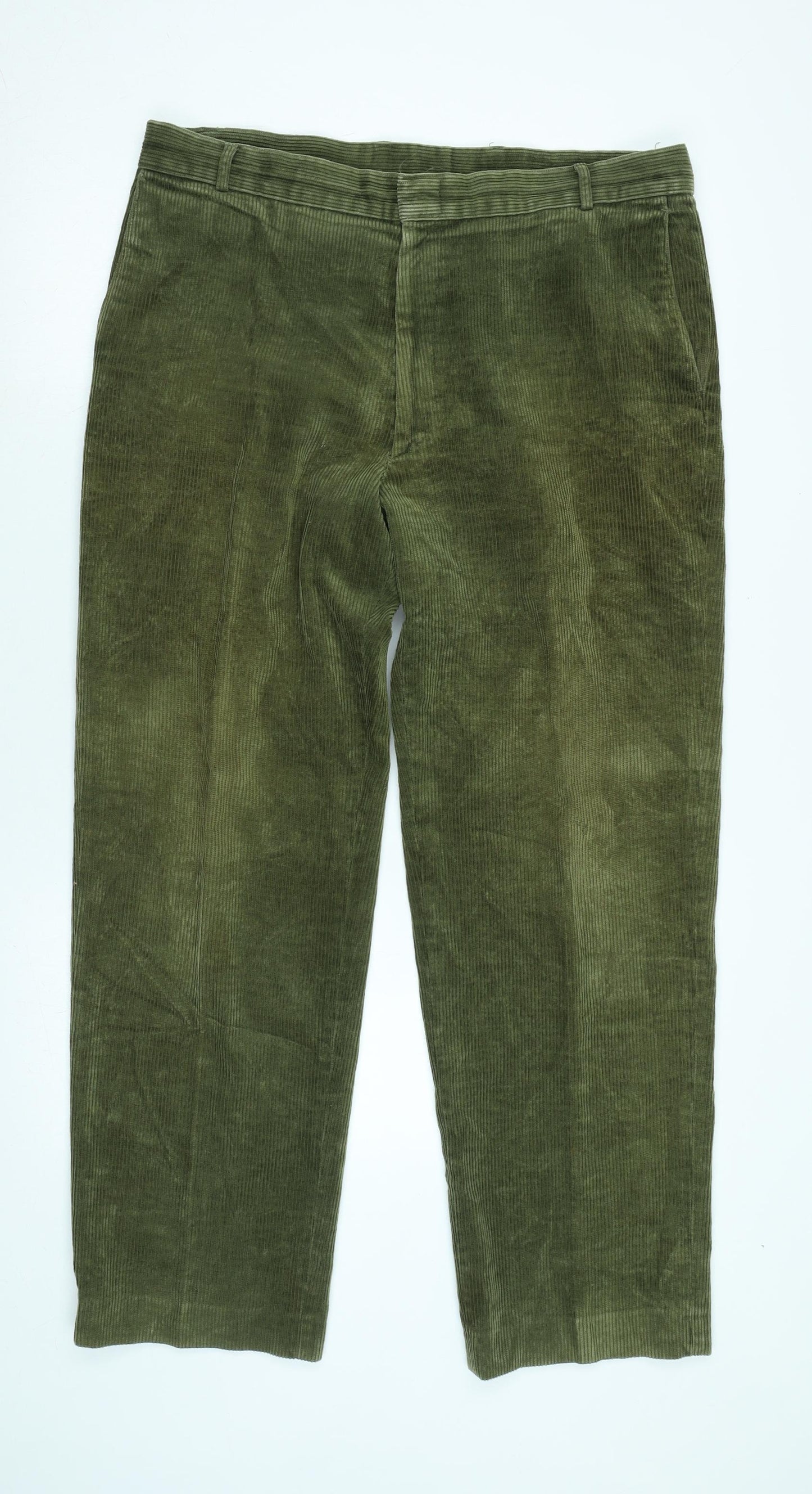 Farah Mens Green Cotton Trousers Size 36 in L29 in Regular Zip