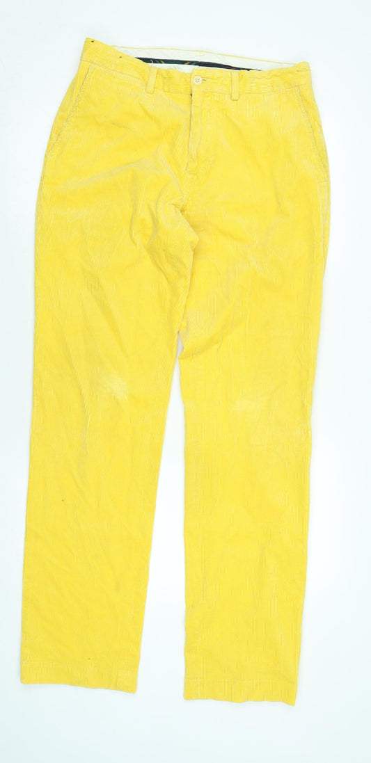 Polo Ralph Lauren Mens Yellow Cotton Trousers Size 32 in L36 in Regular Zip - Logo