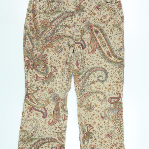 Lands end Womens Brown Paisley Cotton Trousers Size 8 L29 in Regular Zip