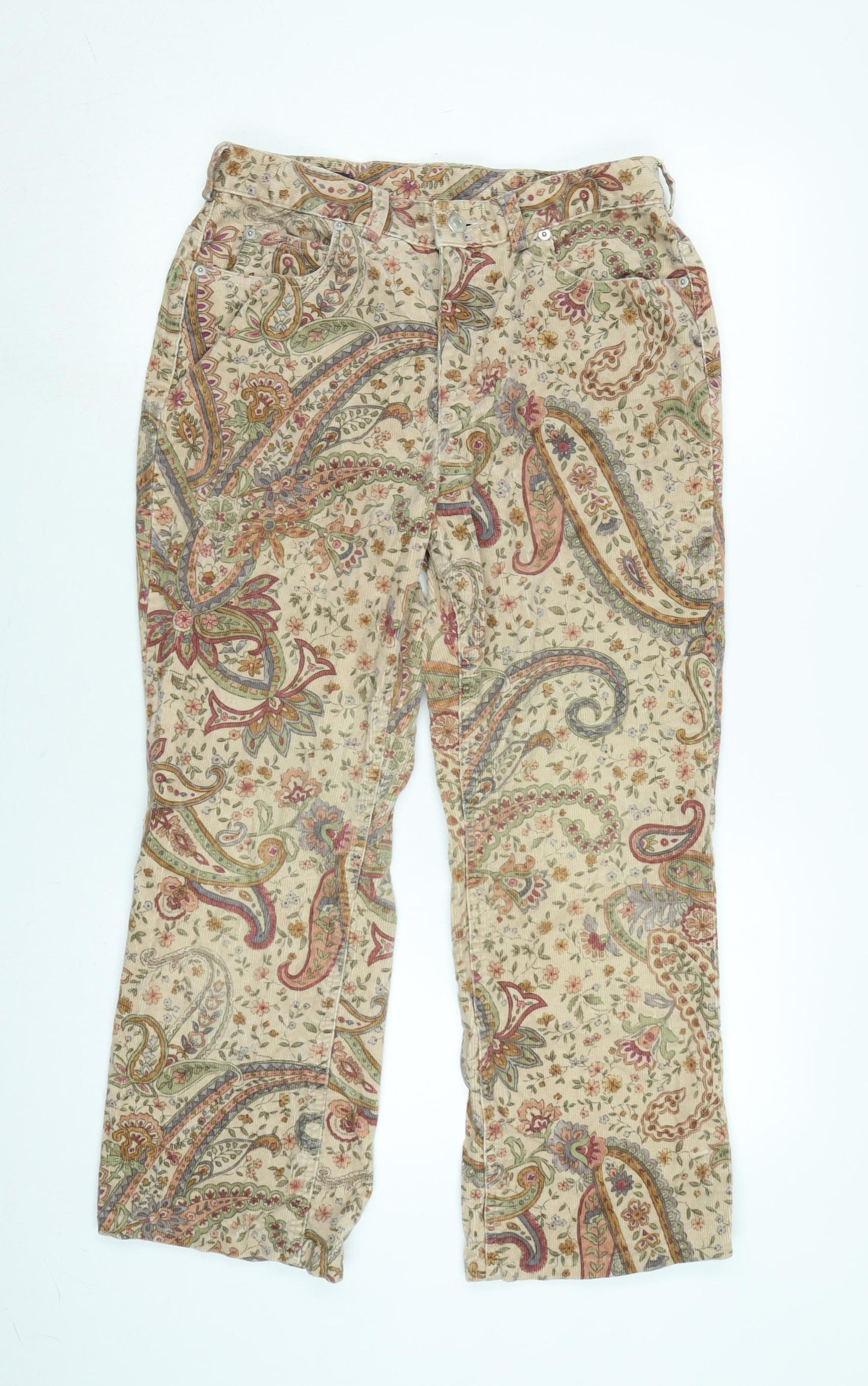 Lands end Womens Brown Paisley Cotton Trousers Size 8 L29 in Regular Zip