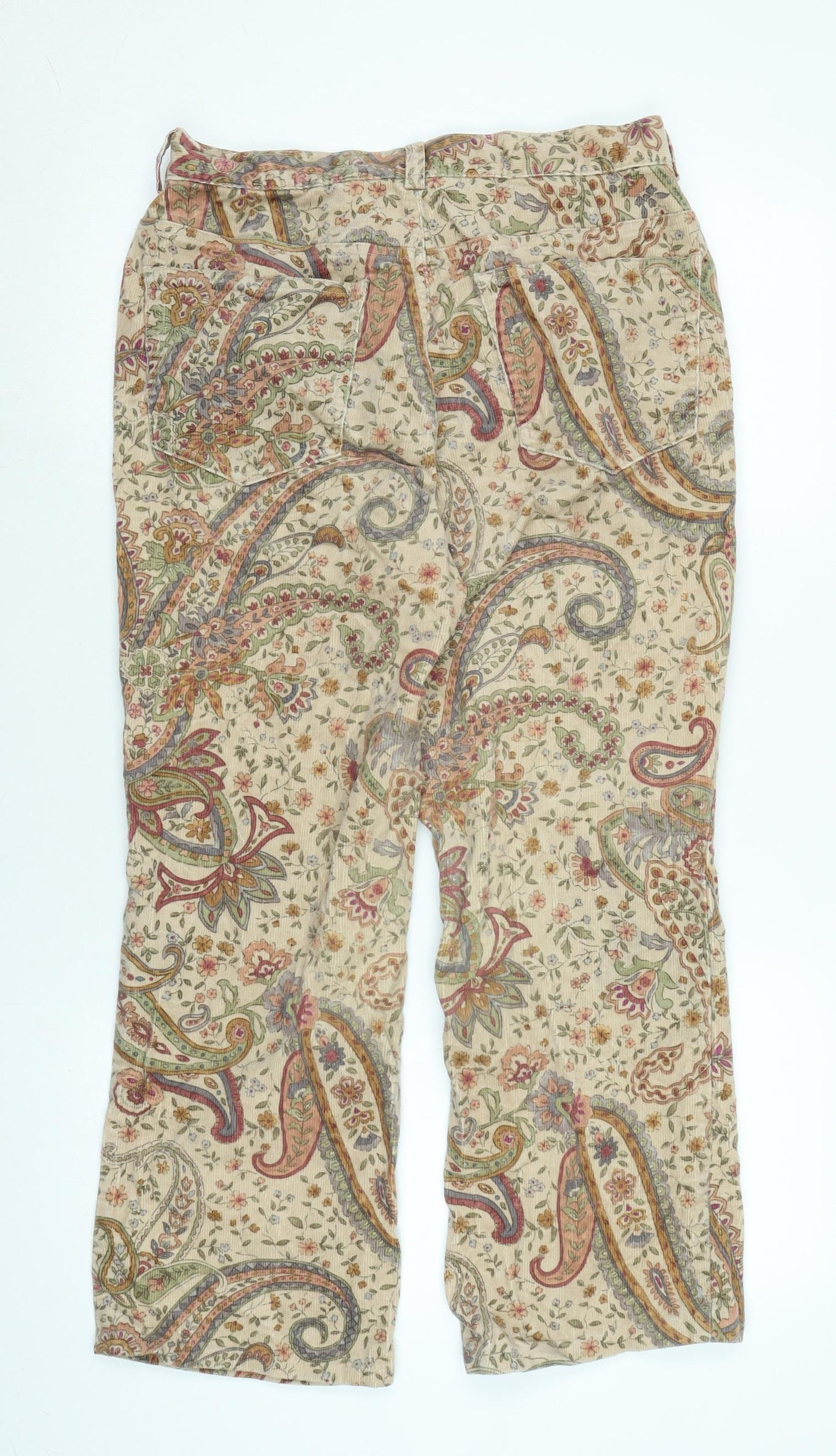 Lands end Womens Brown Paisley Cotton Trousers Size 8 L29 in Regular Zip