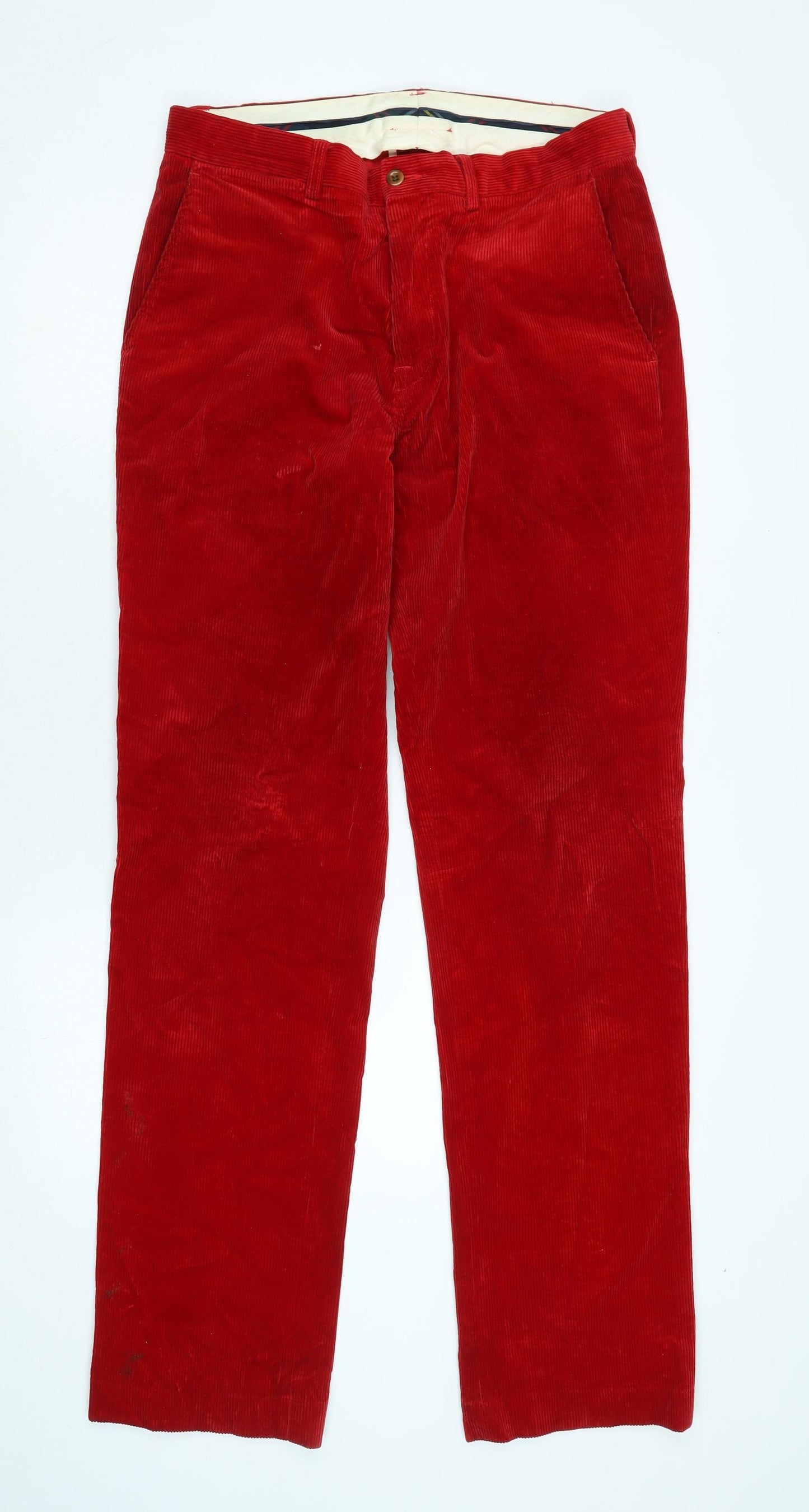 Polo Ralph Lauren Mens Red Cotton Trousers Size 32 in L36 in Regular Zip - Logo