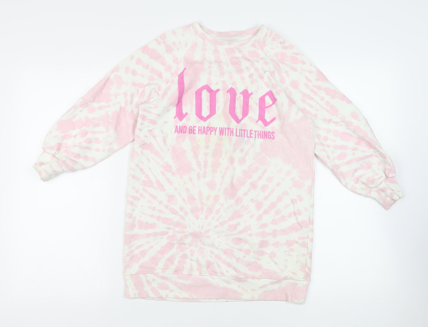 Zara Girls Pink Geometric Cotton Tunic Sweatshirt Size 10 Years Pullover - Love