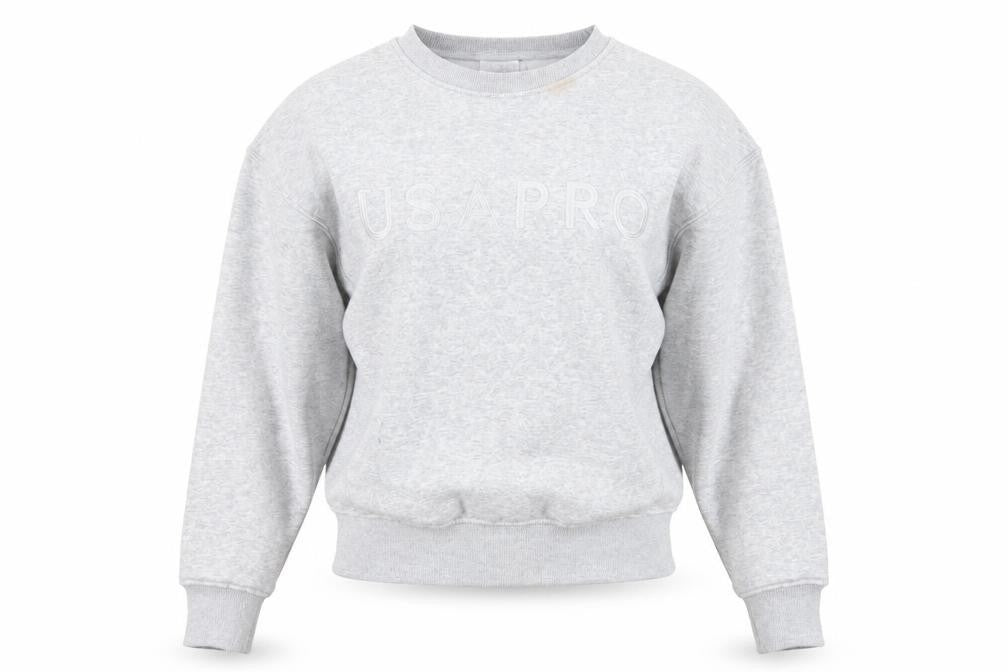 Front view of USA Pro women’s grey cotton pullover sweatshirt, size UK 8, pullover - logo
