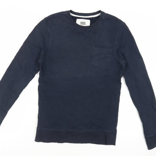 Fabric Mens Blue Cotton Pullover Sweatshirt Size S - Pocket Detail