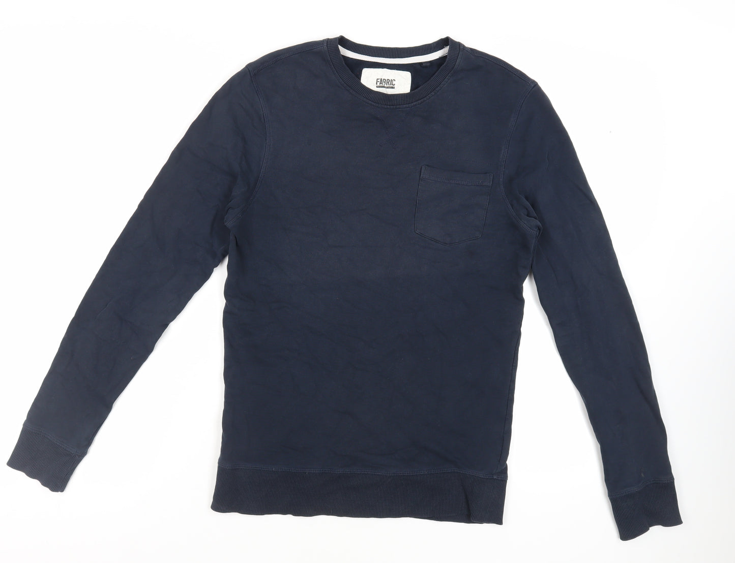 Fabric Mens Blue Cotton Pullover Sweatshirt Size S - Pocket Detail