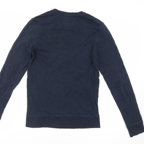 Fabric Mens Blue Cotton Pullover Sweatshirt Size S - Pocket Detail