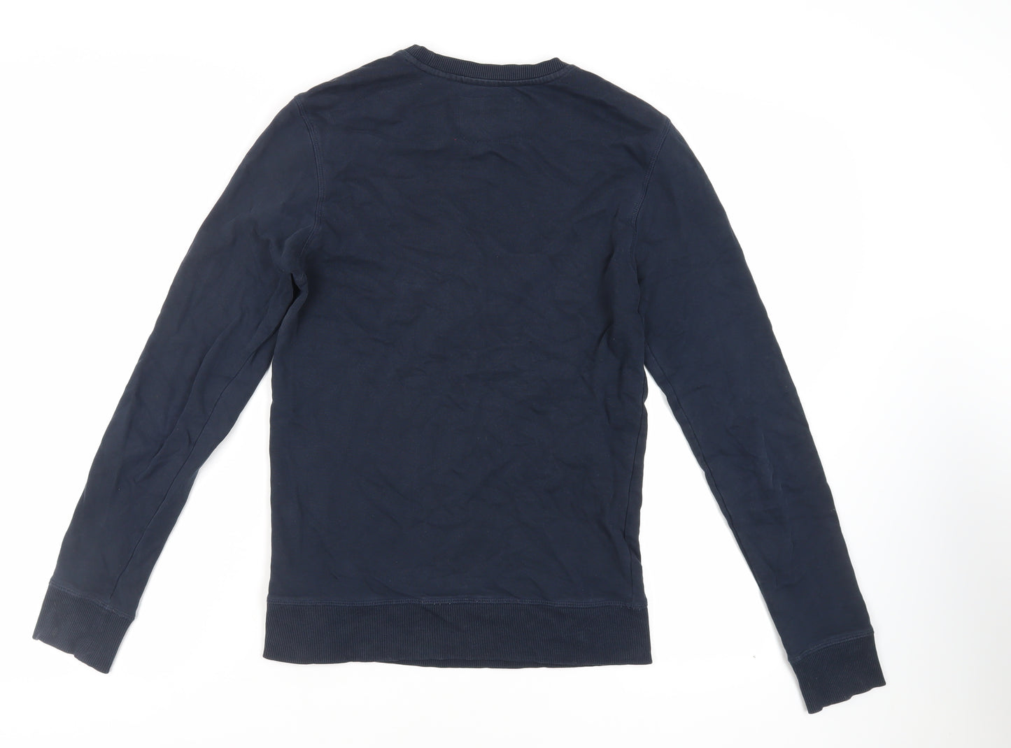 Fabric Mens Blue Cotton Pullover Sweatshirt Size S - Pocket Detail