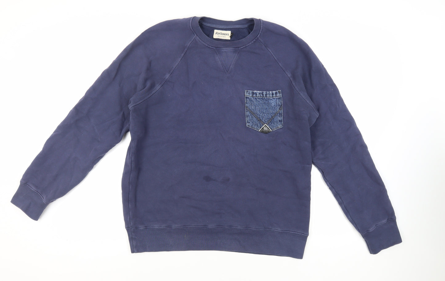 Roy Roger's Mens Blue Cotton Pullover Sweatshirt Size M - Pocket Detail