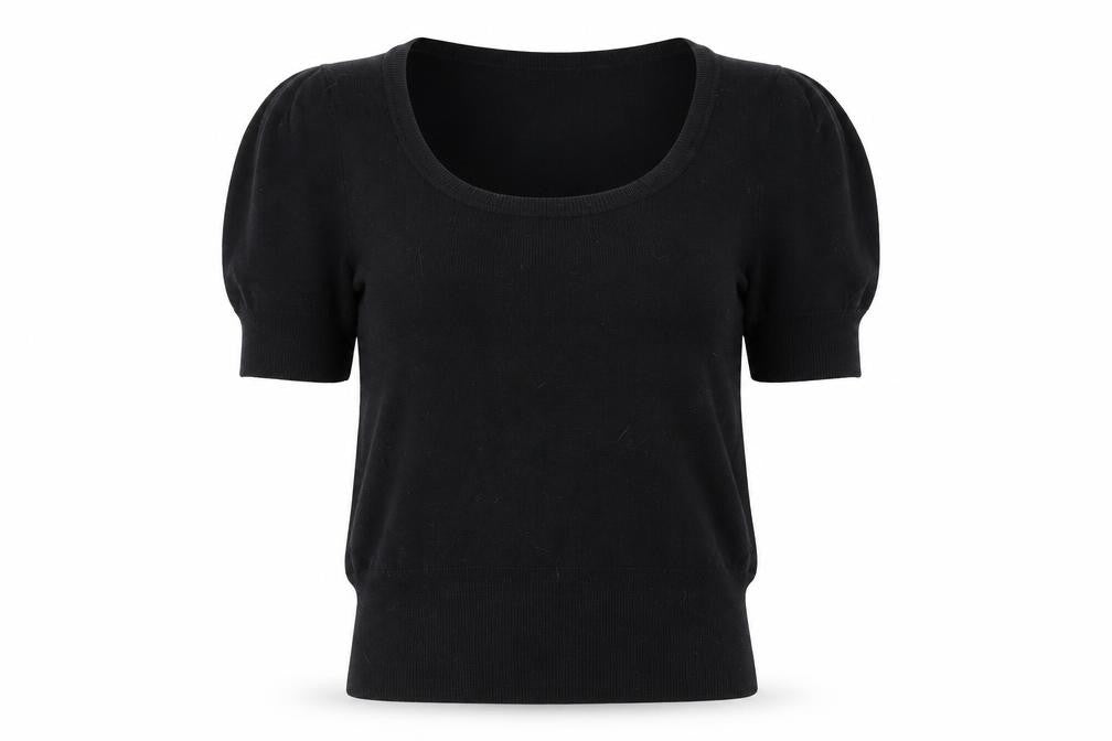 Front view of Dorothy Perkins women’s black scoop neck viscose jumper, size UK 12