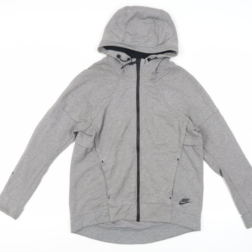 Nike Mens Grey Cotton Full Zip Hoodie Size S - Logo Pockets