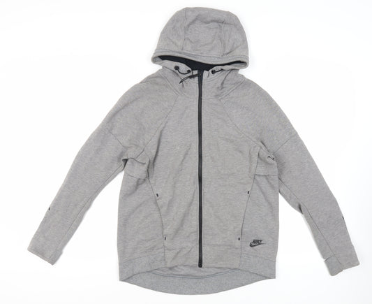 Nike Mens Grey Cotton Full Zip Hoodie Size S - Logo Pockets