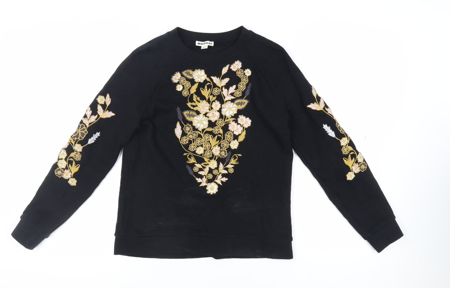 Whistles Womens Black Floral Cotton Pullover Sweatshirt Size S Pullover - Embroidered