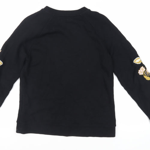 Whistles Womens Black Floral Cotton Pullover Sweatshirt Size S Pullover - Embroidered