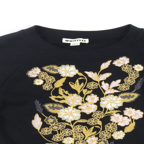 Whistles Womens Black Floral Cotton Pullover Sweatshirt Size S Pullover - Embroidered