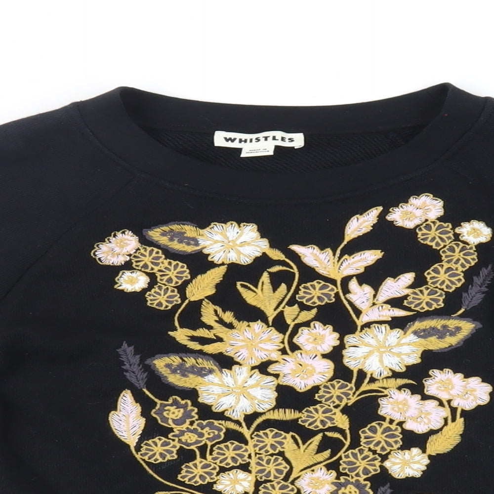 Whistles Womens Black Floral Cotton Pullover Sweatshirt Size S Pullover - Embroidered