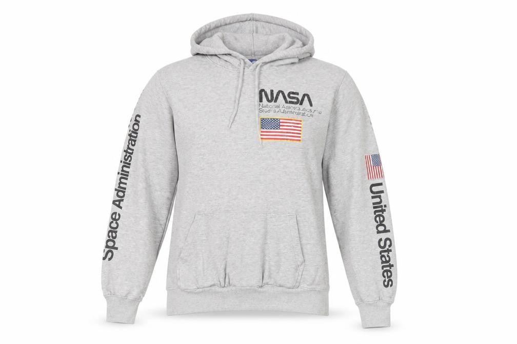 Front view of H&M women’s grey cotton pullover hoodie, size S, pullover - nasa