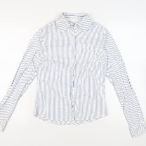Urban Basics Womens White Striped Cotton Basic Button-Up Size 8 Collared