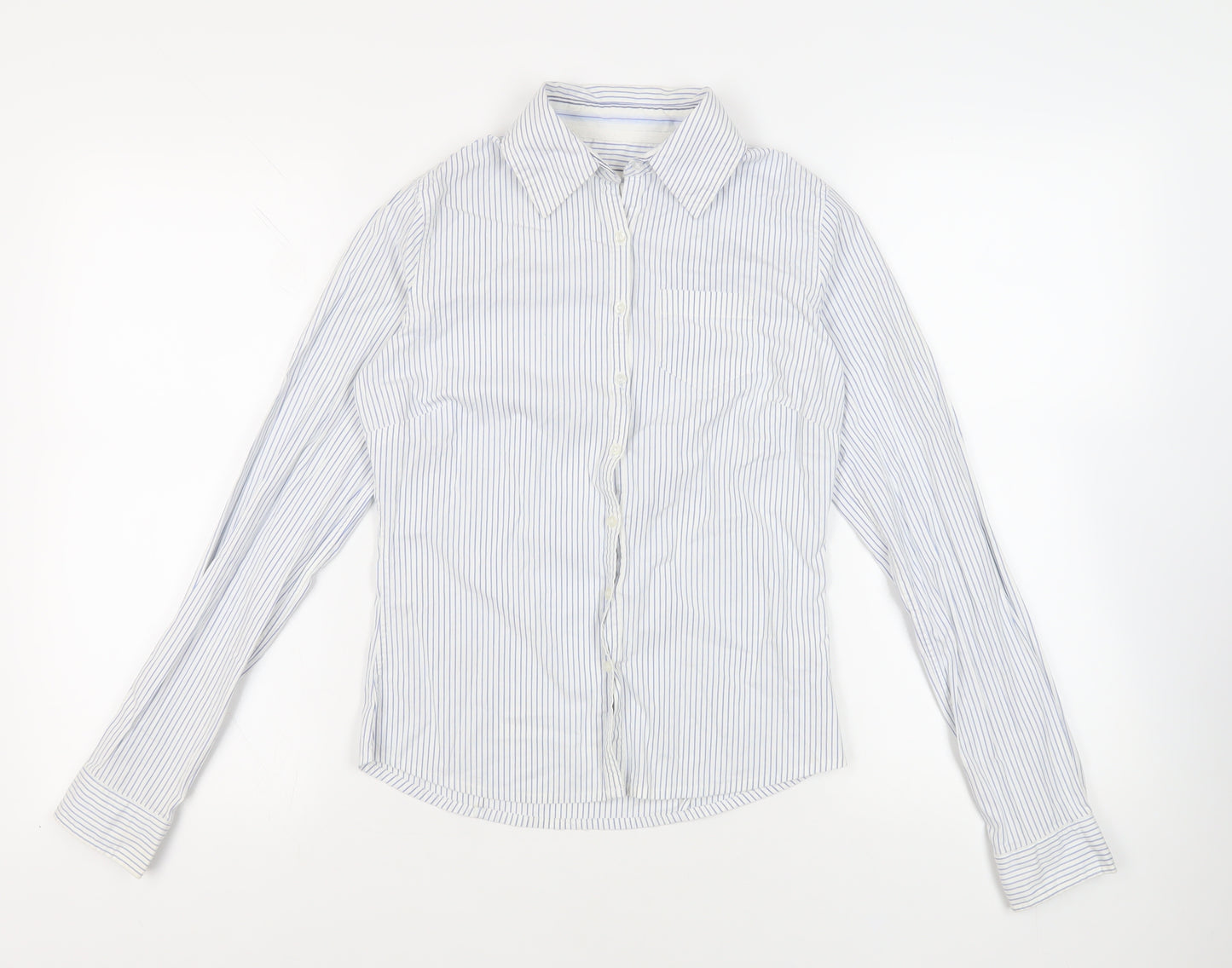 Urban Basics Womens White Striped Cotton Basic Button-Up Size 8 Collared