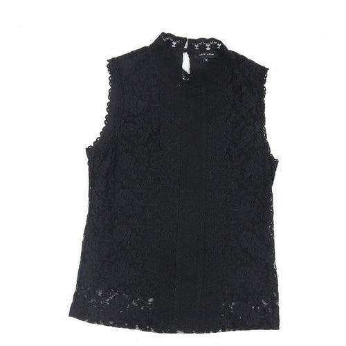 New Look Womens Black Polyamide Basic Blouse Size 10 Mock Neck