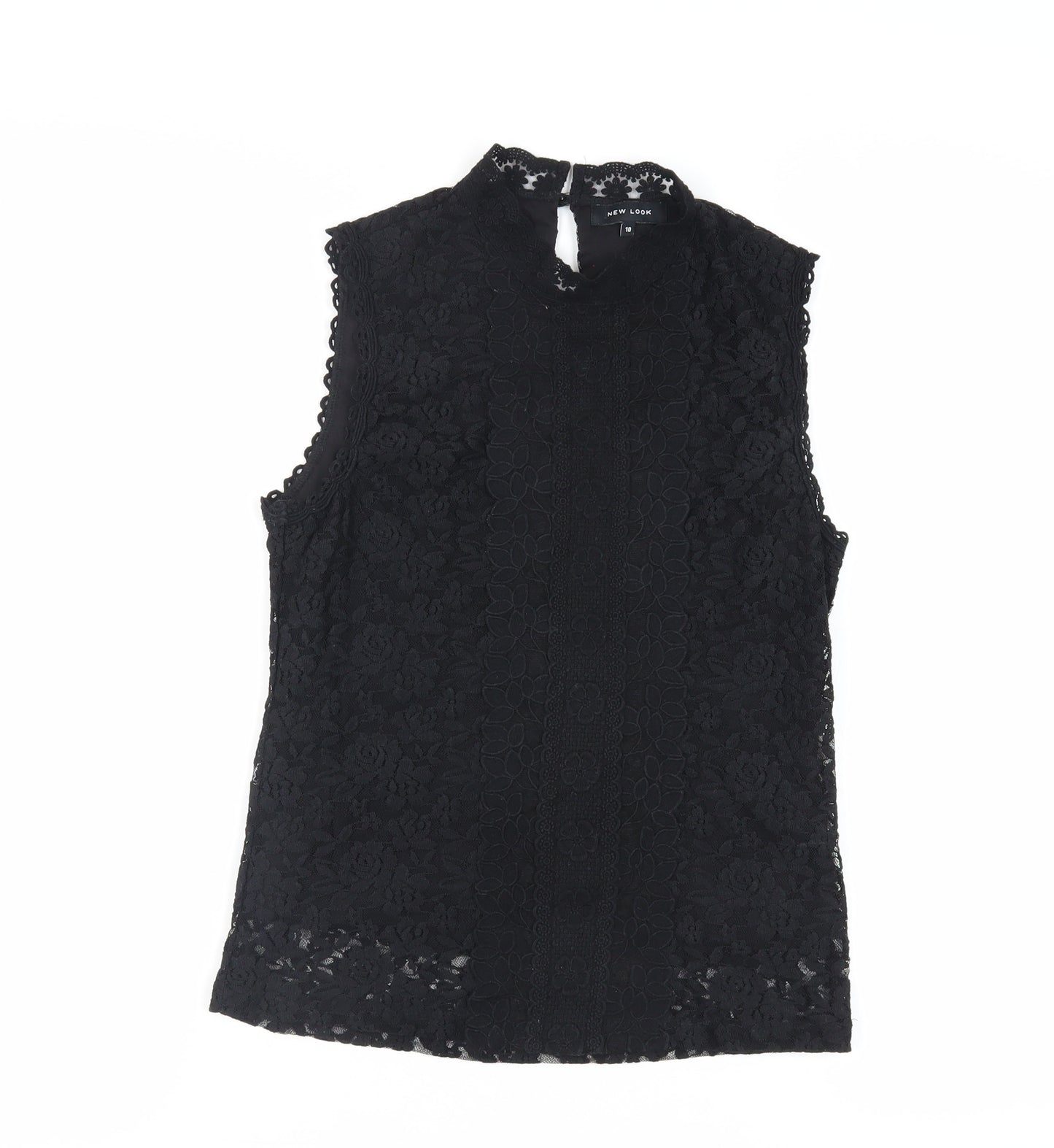 New Look Womens Black Polyamide Basic Blouse Size 10 Mock Neck