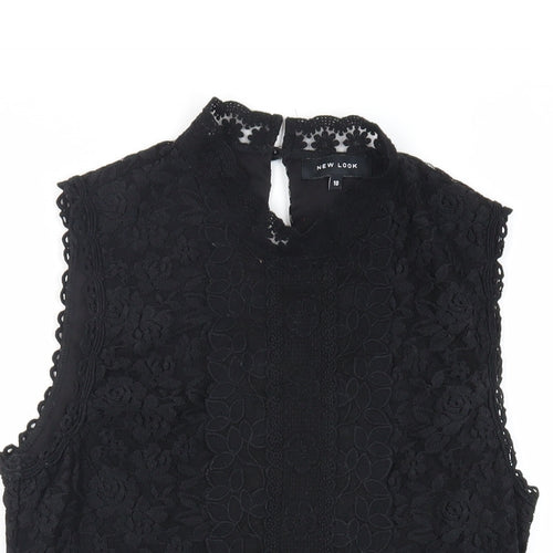 New Look Womens Black Polyamide Basic Blouse Size 10 Mock Neck