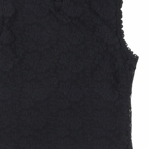 New Look Womens Black Polyamide Basic Blouse Size 10 Mock Neck